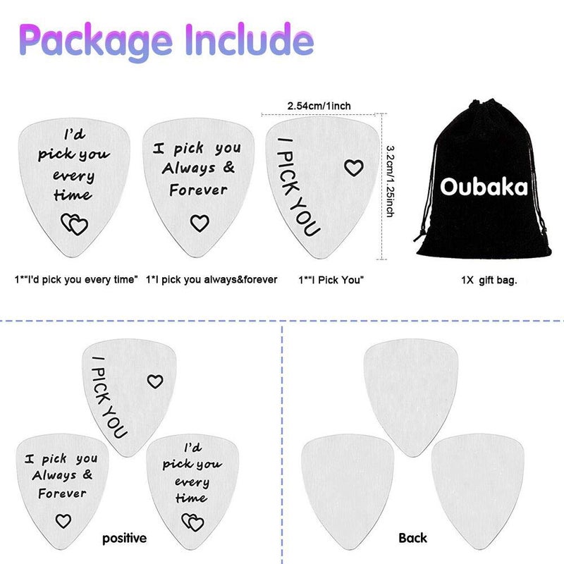 Oubaka 3Pcs Guitar Picks,I Pick You& I'd Pick You Every Time&I Pick You Always&Forever Guitar Pick Gift for Him Musician Husband Boyfriend FiancÃ© Dad - Image 5